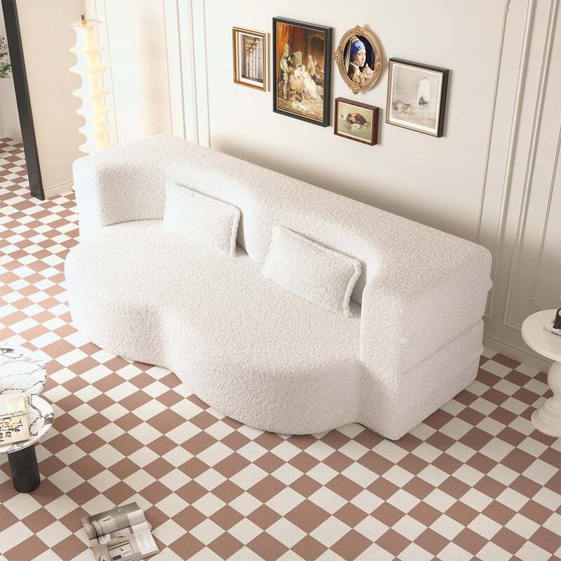 Modern Floor Sofa with 2 Pillows,Convertible Sleeper Sofa Bed