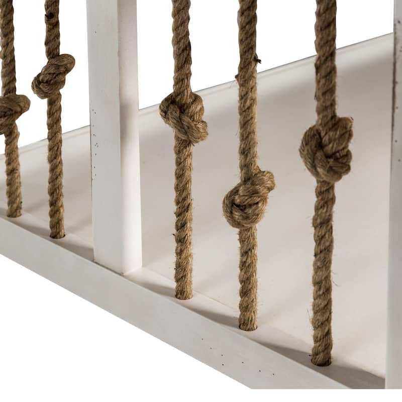 Dockside White Cocktail Table for Living Room Coastal Rope Accents