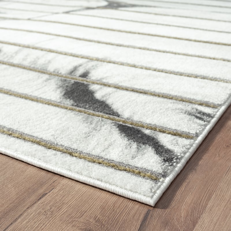 Abani Luna Contemporary White Swirl Indoor Area Rug