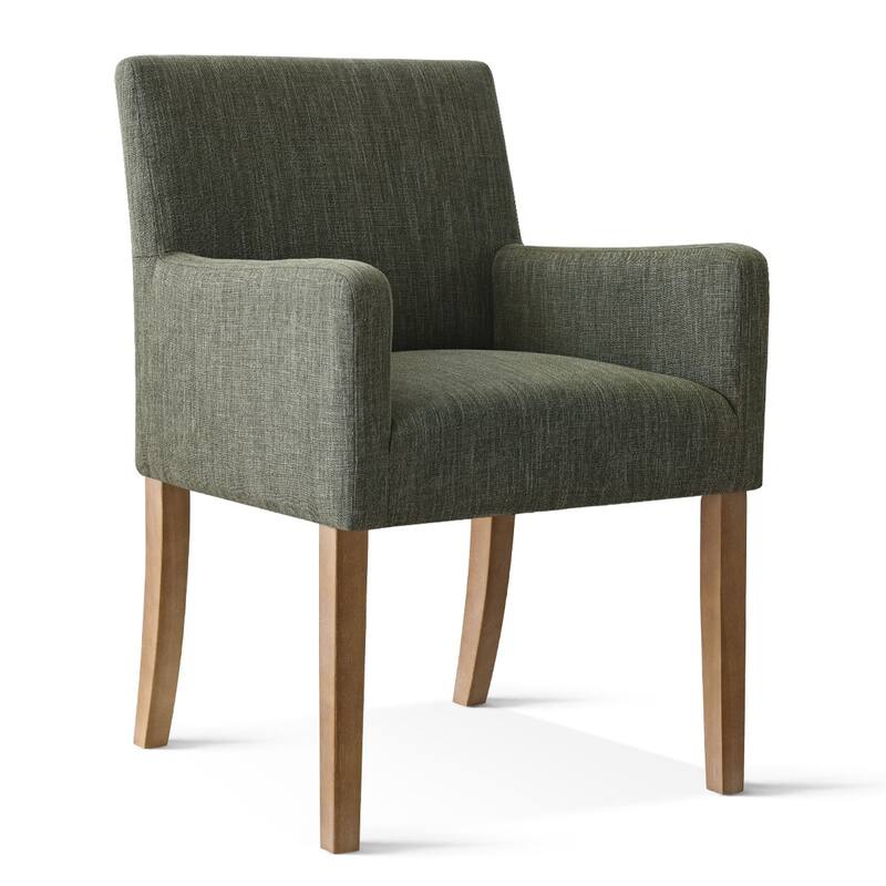 Linen Upholstered Armchairs with Wide Seat, High Back and Solid Wood Legs, Set of 6