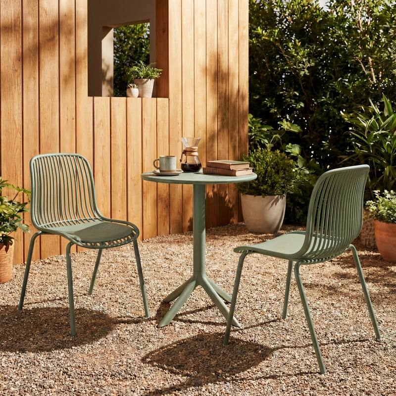 Christopher Knight Home - Eldred Outdoor Weather-Resistant Plastic Dining Chair with Metal Frame - Sage Green