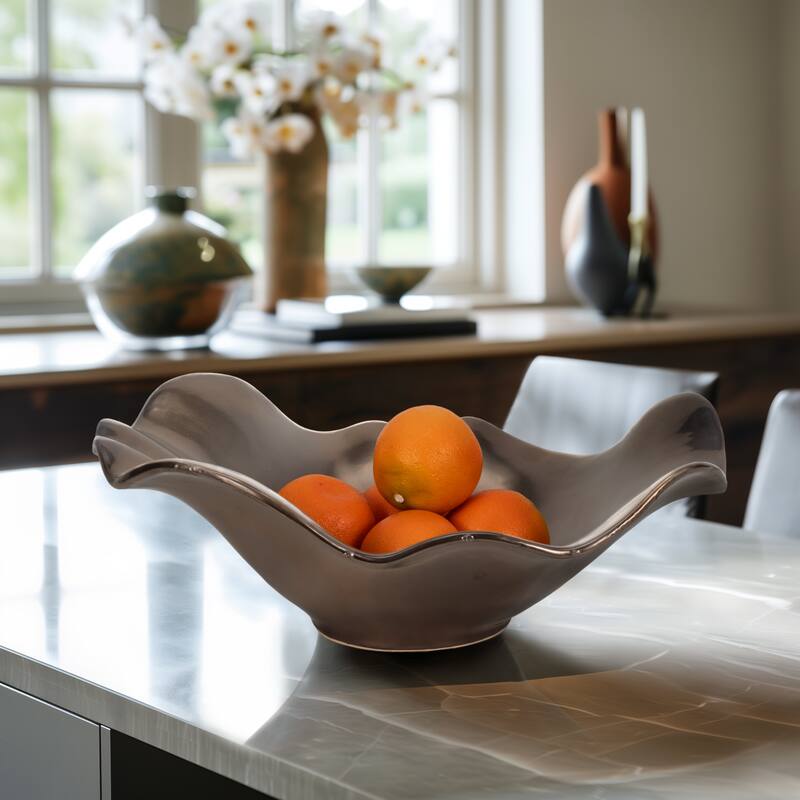 Sagebrook Home 18" Metal Ruffled Edge Bowl, 6"H - 18" x 14" x 6" - Bronze