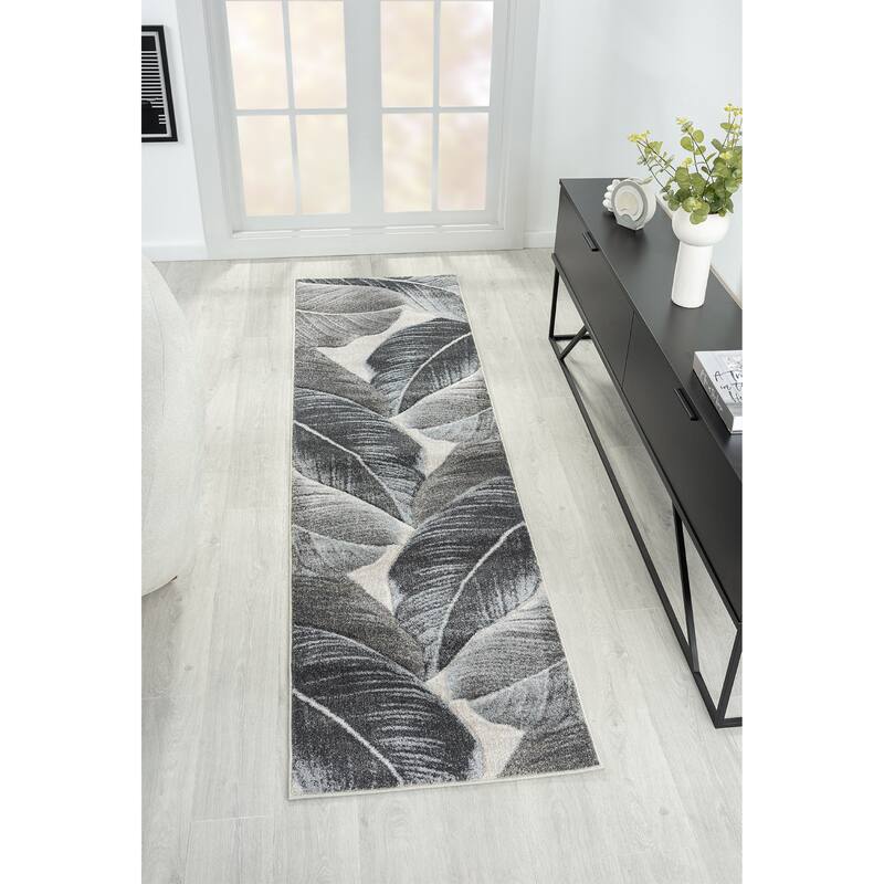 Fresco Collection Dark Grey Abstract Area Rug - 2'1'' X 7'8''