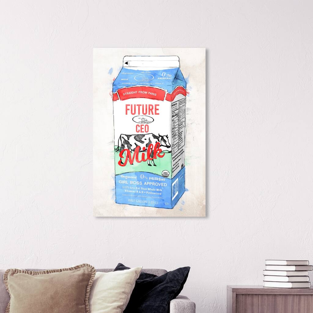 Wynwood Studio 'Future CEO Milk' Drinks and Spirits Wall Art Canvas Print Milk - Blue, White