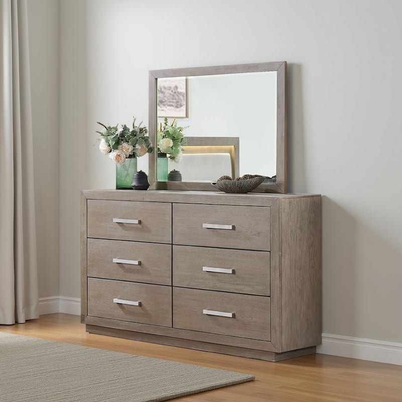 Keno Dresser Mirror, Sturdy Barley Brown Wood Frame, 33 Inch - Barley Brown