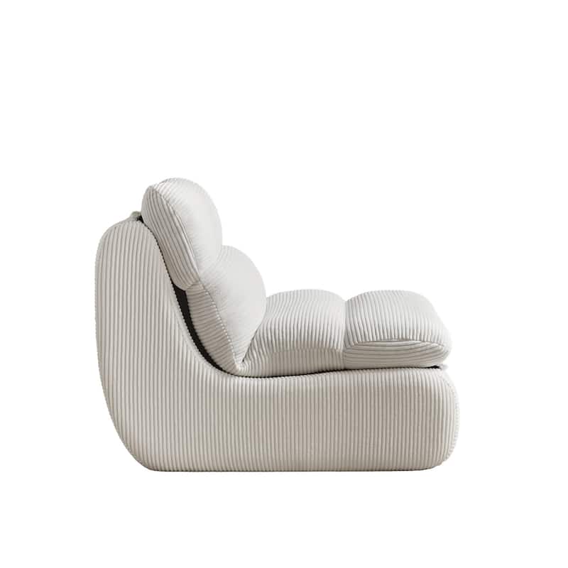 White Corduroy Lounge Chair with Ottoman and High-Density Foam Seat - 31.89" x 39.72" x 29.53"