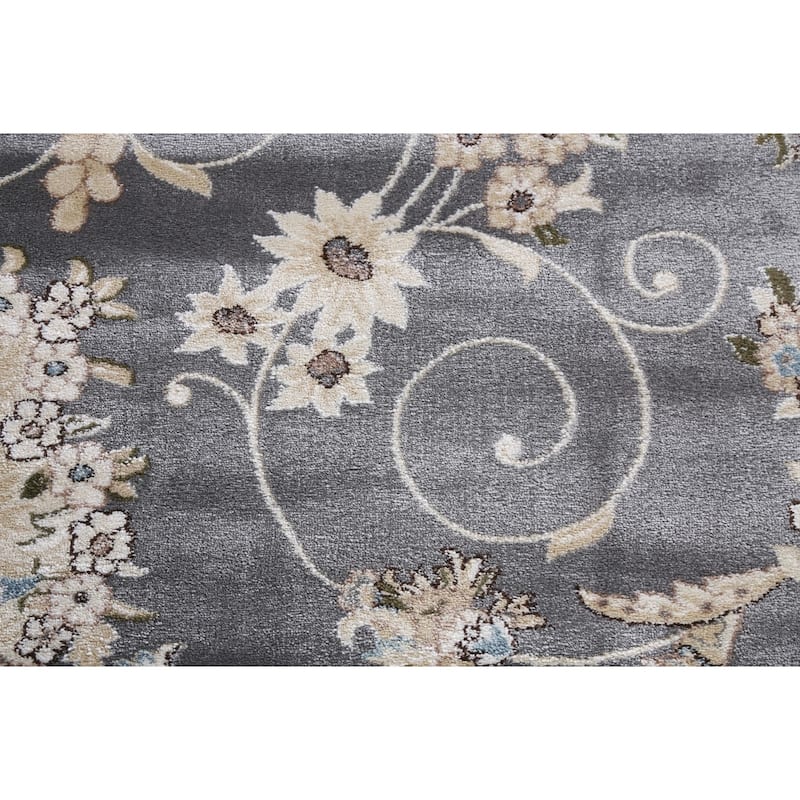 Grey Floral Medallion Transitional Turkish Rug Oriental Carpet