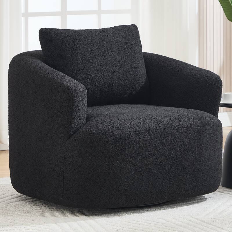 Swivel Round Sofa Chaise, Upholstered Sofa Chair with One Soft Pillow, Single Sofa with Adjustable Pillow