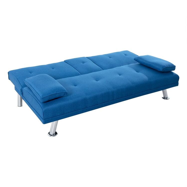 Futon Sofa Bed Couch with Armrest & Cupholders, Faux Leather Sofa Bed Couch Convertible Folding Reclining Small Couch