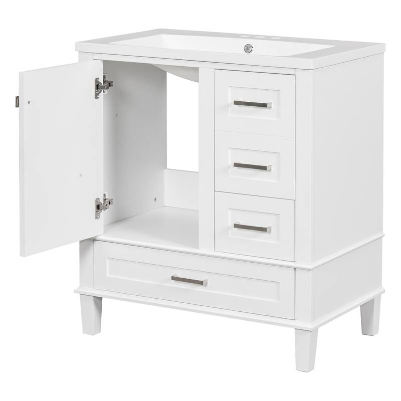 GDFStudio - Hera 30" Vanity Modern Bathroom Cabinet with Resin Sink, 1 Door and 3 Drawers