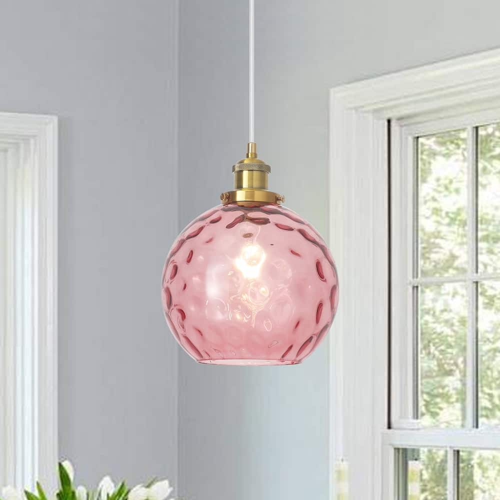 1-Light Glam Modern Metal Hanging Foyer Pendant Light with Glass Shade for Kitchen Island