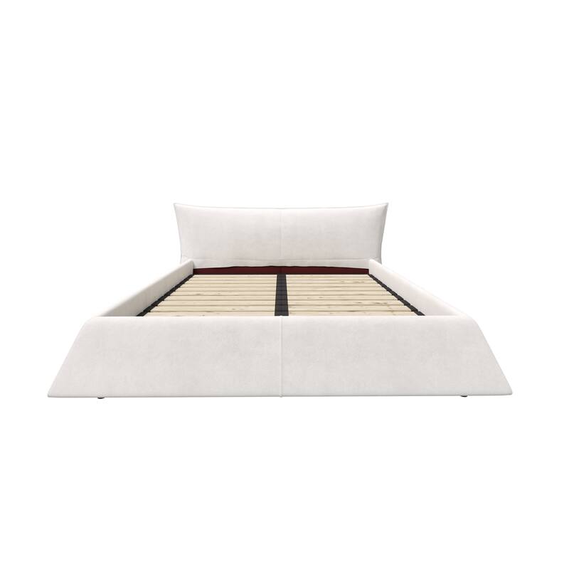 Luxury Upholstered Platform Bed with Velvet Headboard, Modern Queen Size Bed Frame with Metal & Solid Wood Frame for Adult