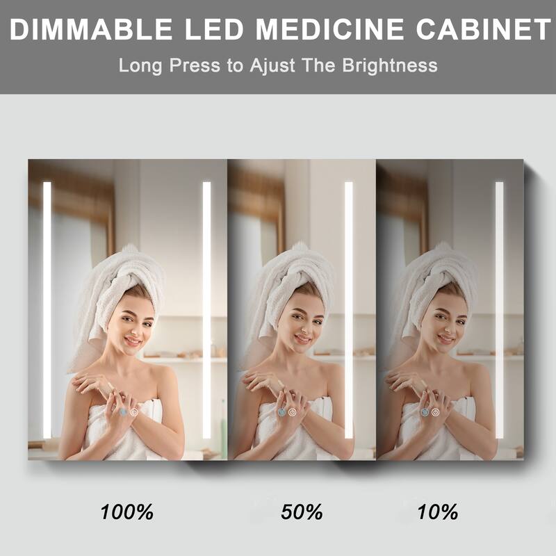 20"×30" LED Lighted Bathroom Medicine Cabinet with Mirror, Wall Cabinet, Defog, Stepless Dimming