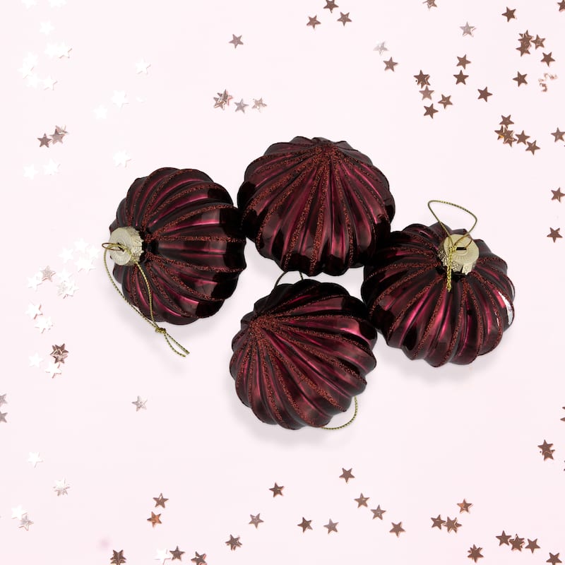 Glittered Onion Glass Christmas Ornaments - 3.25" - Maroon - 4ct