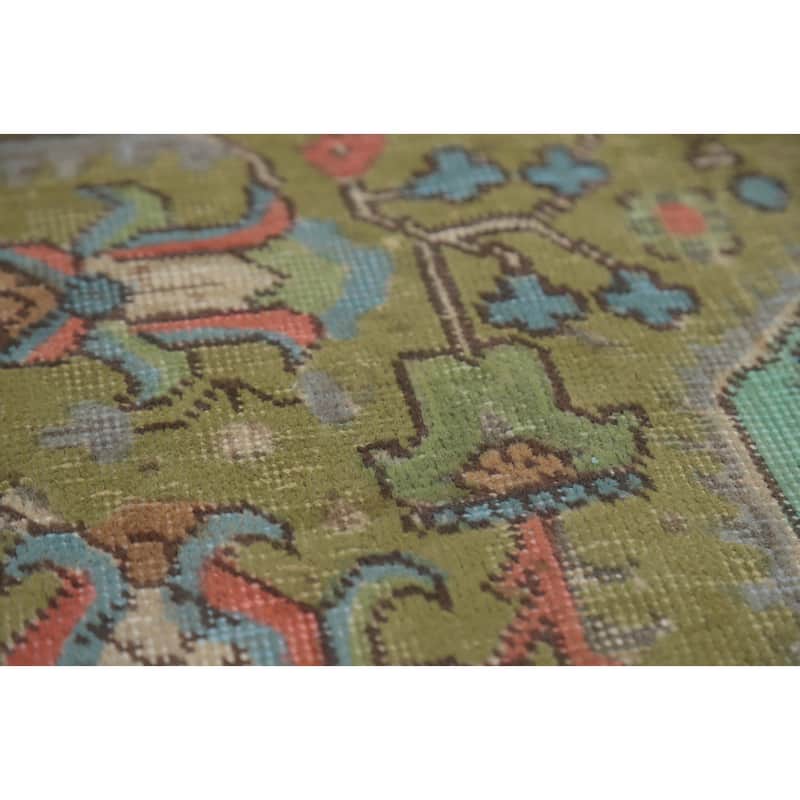 Green Tabriz Persian Vintage Area Rug Traditional Handmade Wool Carpet - 6'4" x 9'5"