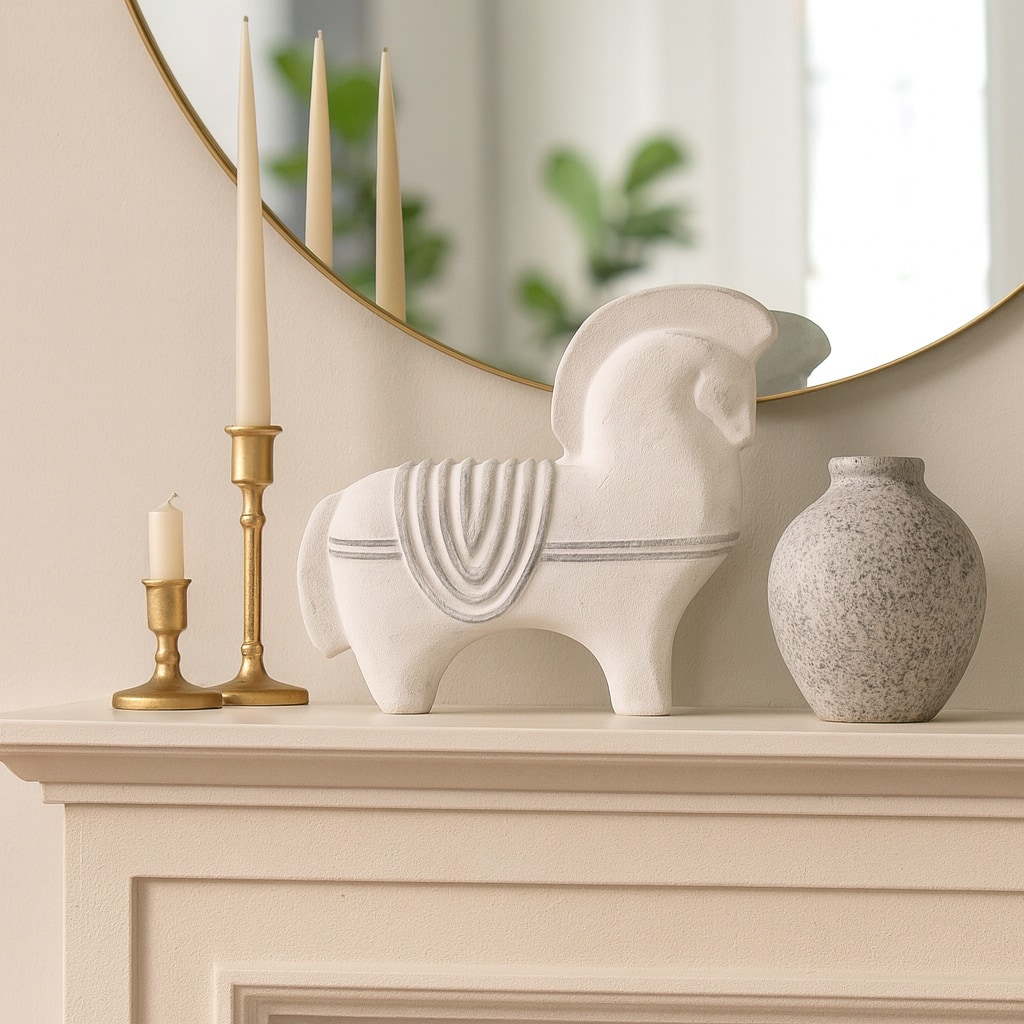 Pottery Horse Figurine Timeless Decorative Sculpture - 11" Ivory - 11.5" x 4" x 10.5"