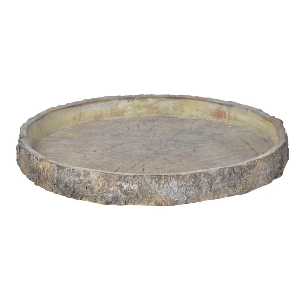 Round Shape Cemented Log Plate with Distressed Details, Gray