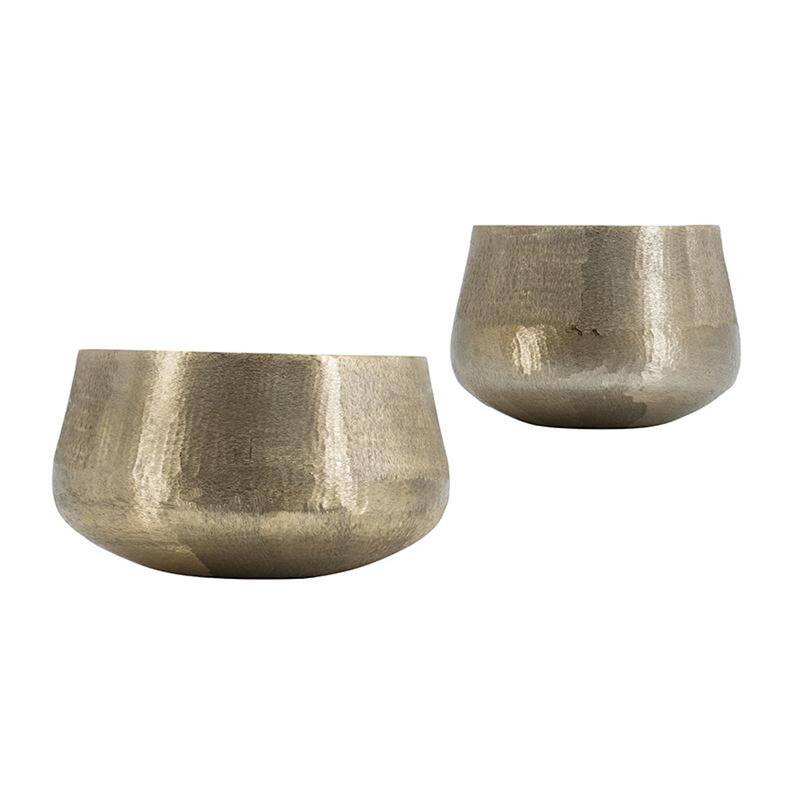 Set of Two Gold Aluminum Round Table Vases - 17.70