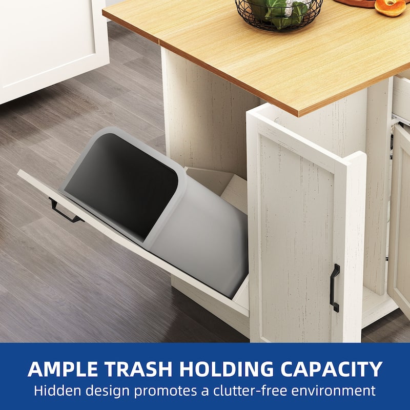 Moasis Rolling Kitchen Island with Trash Can Storage and Power Outlet &Spice Rack