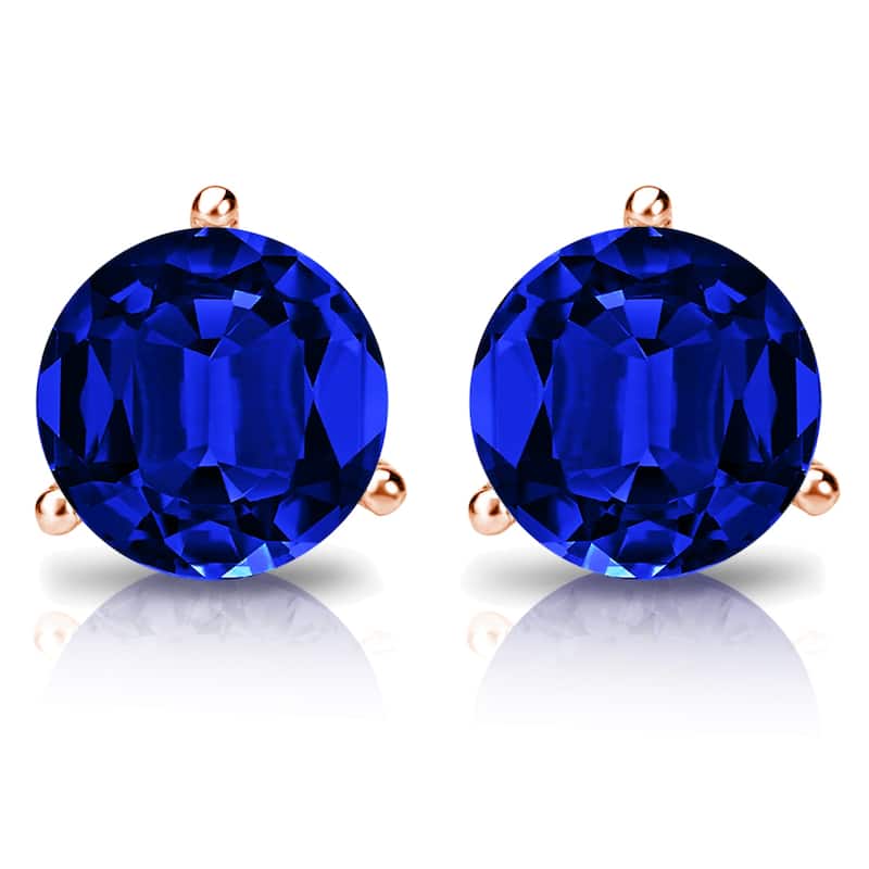 Auriya 14k Gold Lab Grown Gemstone Blue Sapphire Stud Earrings Round 0.25 to 5.00 ct. tw. 3-Prong Martini Push-Back