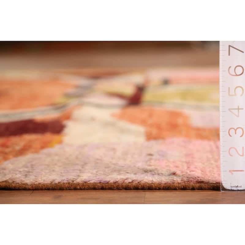 Geometric Moroccan Oriental Area Rug Orange Hand-Knotted Wool Carpet - 7'1" x 9'8"