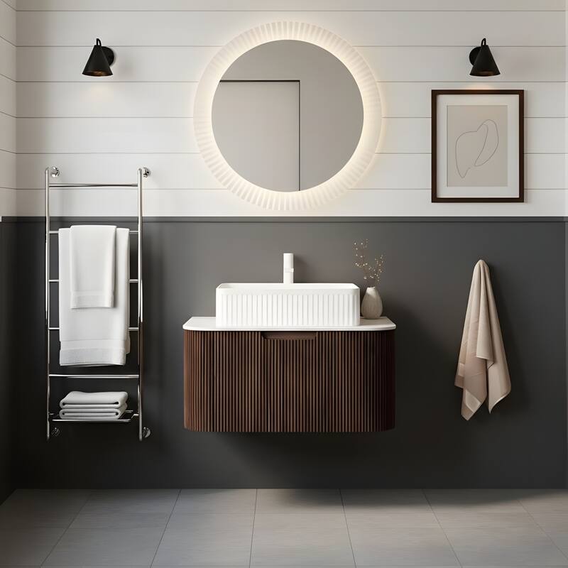 Wall Mounted Bathroom Vanity with White Rectangular Ceramic Basin