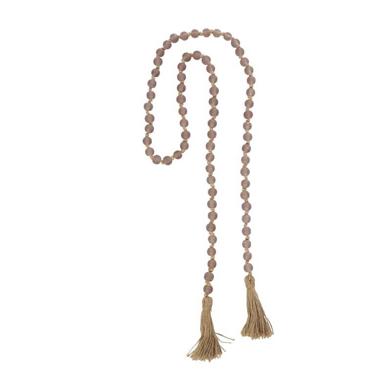 Glass Handmade Round Long Frosted Beaded Garland with Tassel with Knotted Brown Jute - Various Colors - Roche River Decor