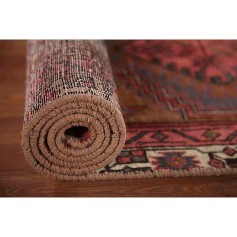Brown Ardebil Persian Vintage Runner Rug Hand-knotted Wool Carpet - 3'0"x 11'0"