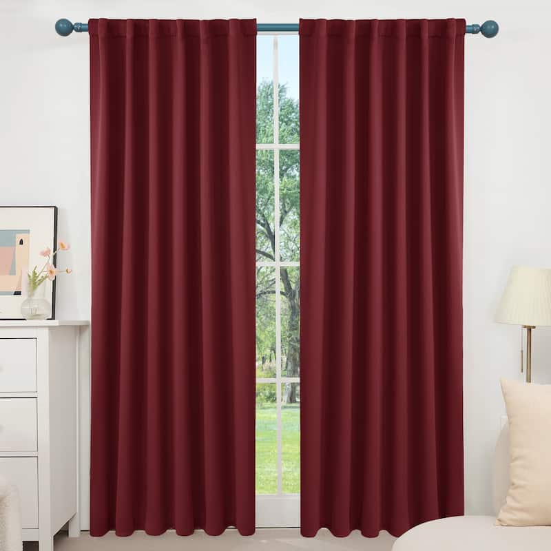 Deconovo Back Tab Blackout Curtains (2 Panel) - 52W x 108L - Burgundy Red