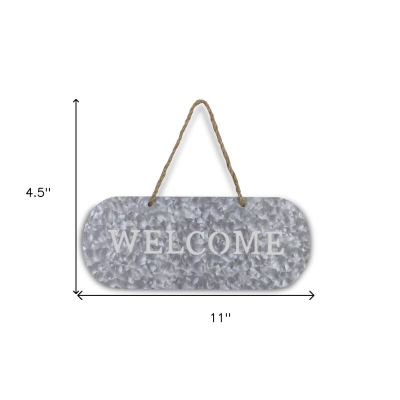 HomeRoots 5" X 11" Gray Handcrafted Welcome Galvanized Metal Wall Decor