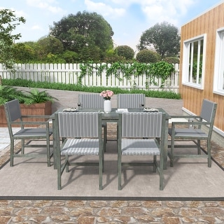 Outdoor Dining Table and Chairs Sets with Acacia Wood and Rattan Frame ...