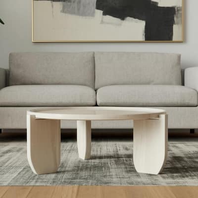 HomeRoots 30" Natural Genuine Marble and Marble Round Coffee Table - 30.00 in. x 15.00 in. x 30.00 in.