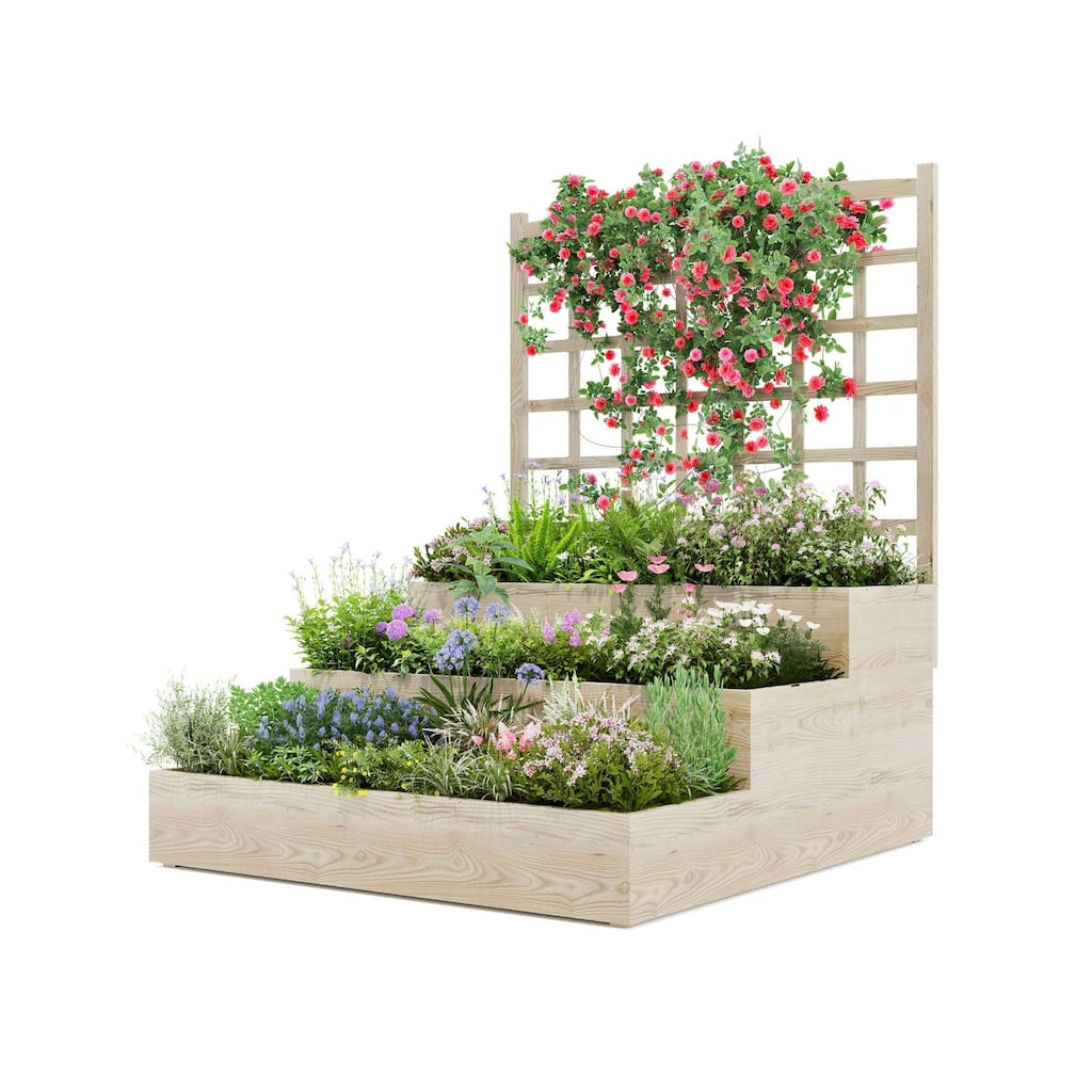 3 Tier Raised Garden Bed, with Trellis & Open-Ended Base