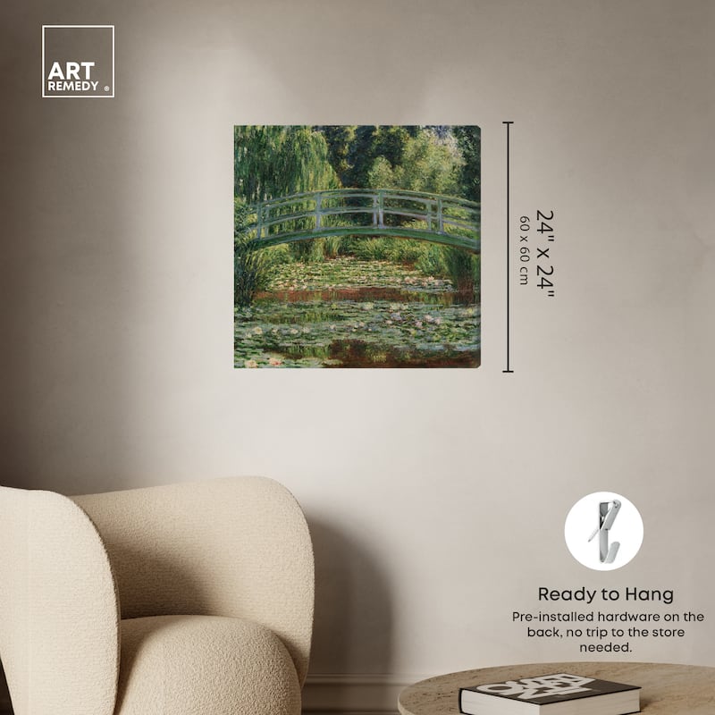 Art Remedy Monet - The Japanese Footbridge And The Water Lily Pool Giverny Gallery Wrapped 1 Piece Canvas Wall Art