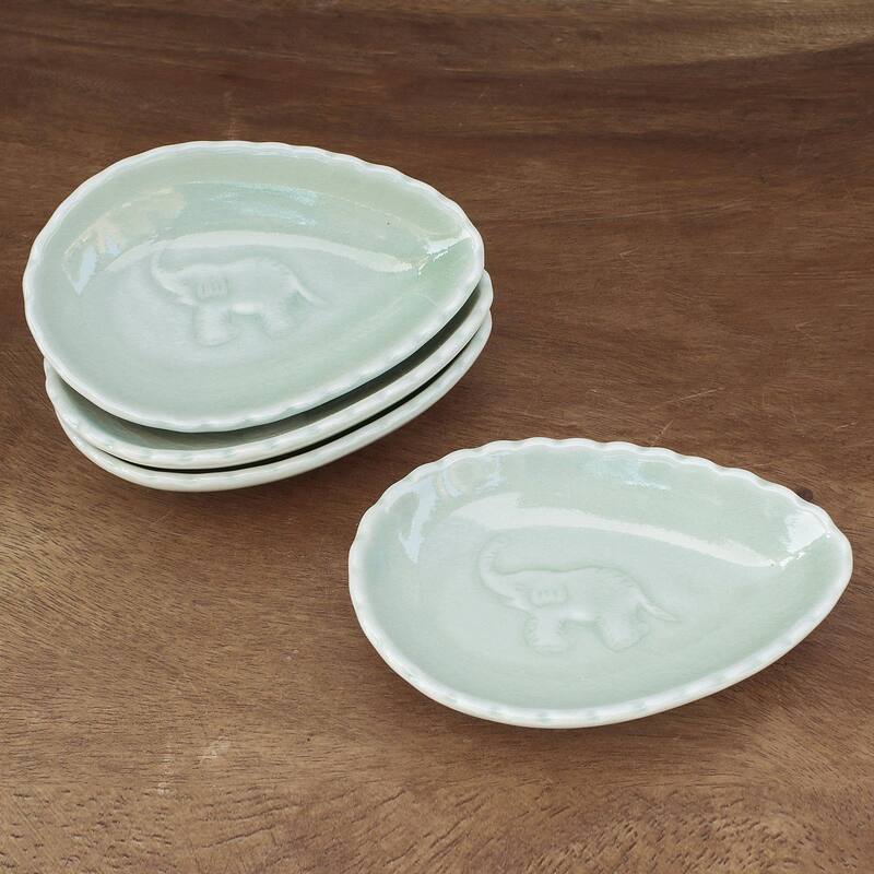 Novica Handmade Elephant Eggs Celadon Ceramic Condiment Bowls (Set Of 4)