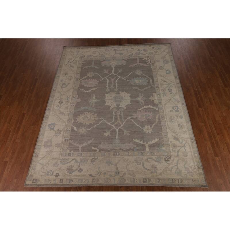 Vegetable Dye Oushak Turkish Floral Area Rug Handmade Wool Carpet - 9'6"x 11'8"