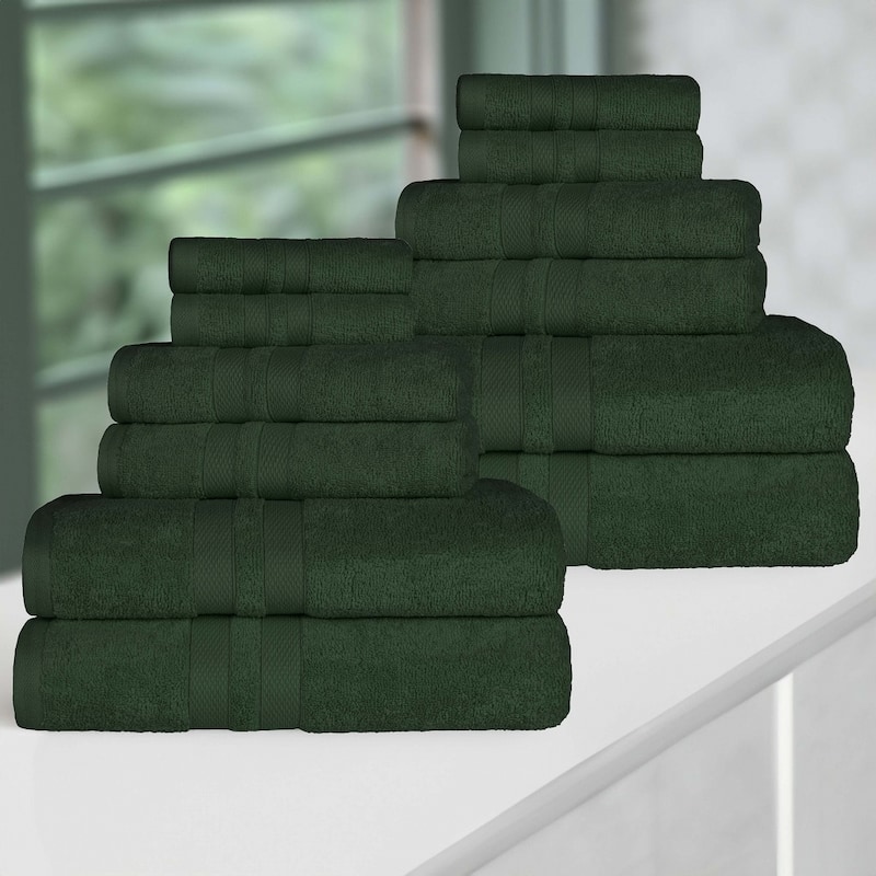 Superior Ultra-Soft Cotton Solid Quick-Drying 12 Piece Towel Set