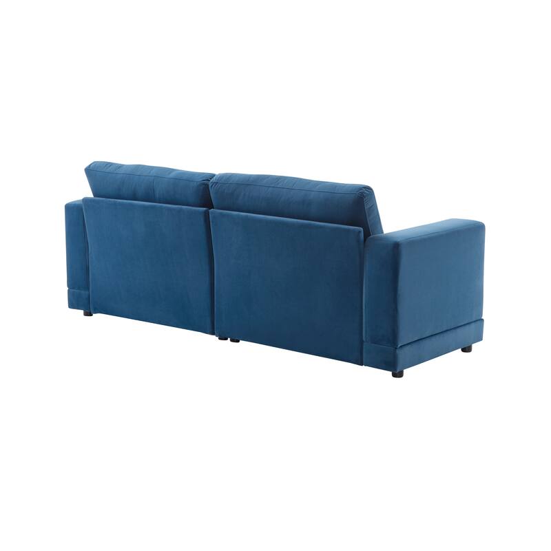 81'' Navy Blue Modern Square Arm Sofa with Velvet Upholstery