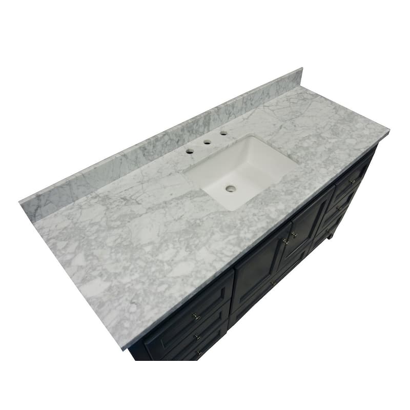 KitchenBathCollection Abbey 60" Single Bathroom Vanity with Carrara Marble Top