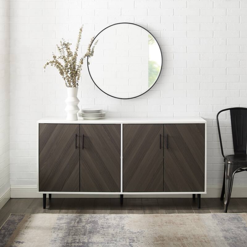 Middlebrook Cassandra 58-inch Mid-Century Modern 4-Door Buffet - White / Ash Bookmatch