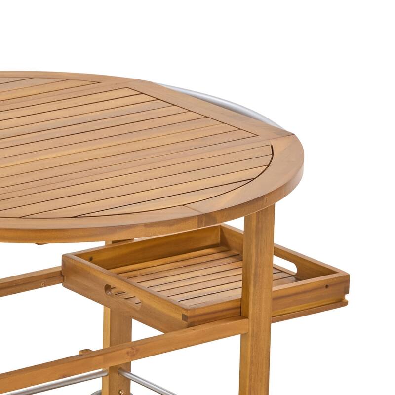 Christopher Knight Home - Teakline Outdoor Acacia Wood Bar Cart with Foldable Tabletop & Removable Trays