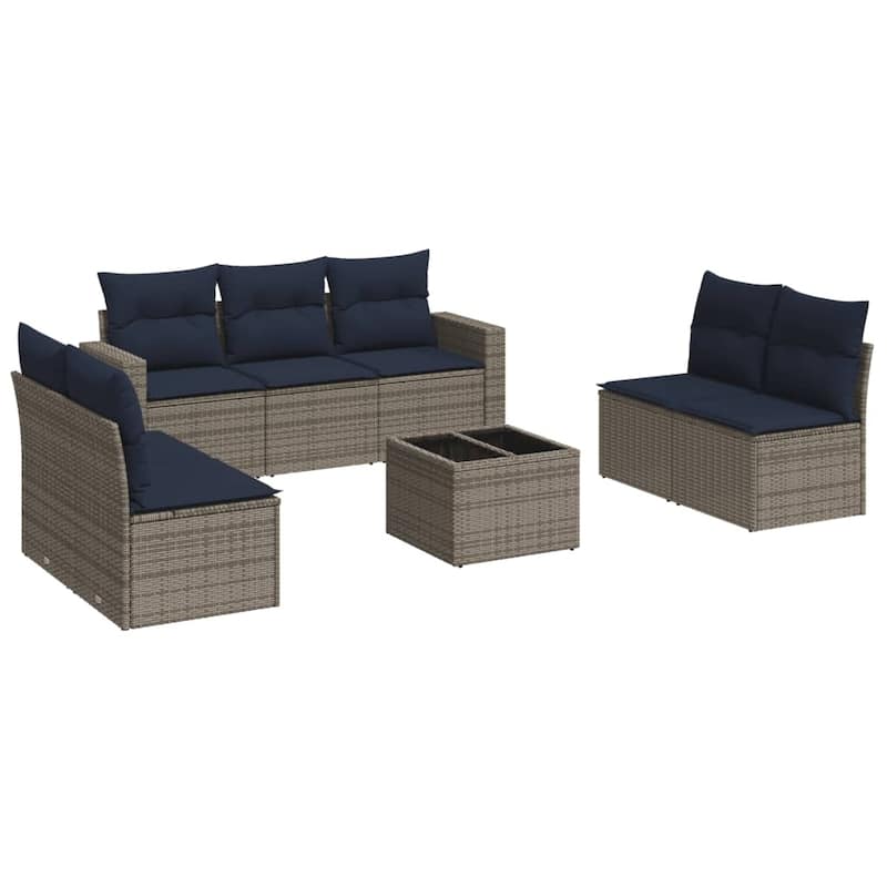 vidaXL Patio Sofa Set with Cushions Outdoor Conversation Furniture Poly Rattan - 25.8" x 24.4" x 27.2"