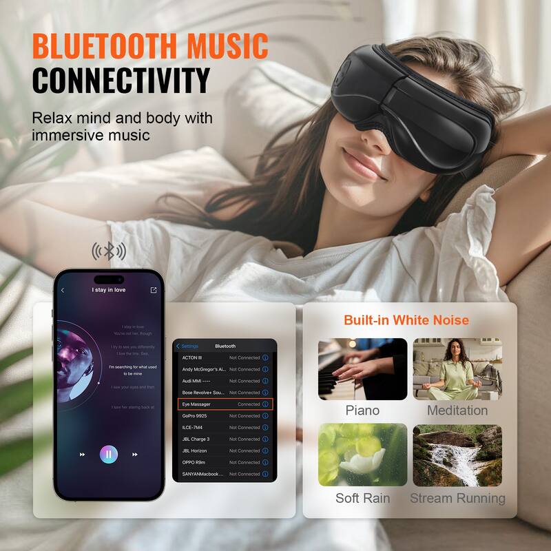 Eye Massager with Heat, Heated Eye Massage Mask with 5 Modes and Bluetooth Music, 180° Foldable Eye Care Massager