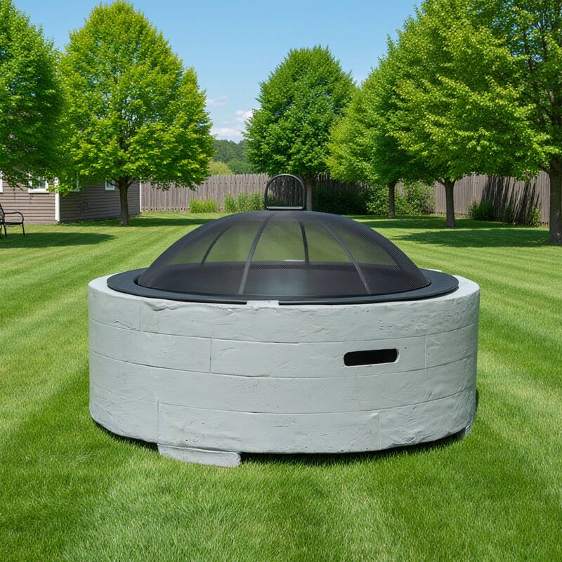 Sunnydaze Faux Stone Fire Pit with Spark Screen - 36" Diameter