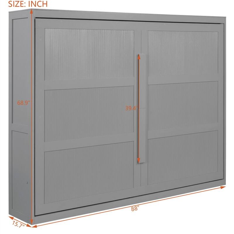 Queen Size Murphy Bed Wall Bed with LED Lights, Folding Murphy Bed Cabinet, Space Saving Design Murphy Chest Bed