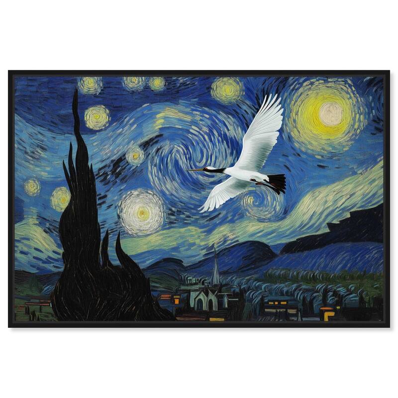 Crane Starry Night Canvas by Art Remedy - Black - 24" x 16"