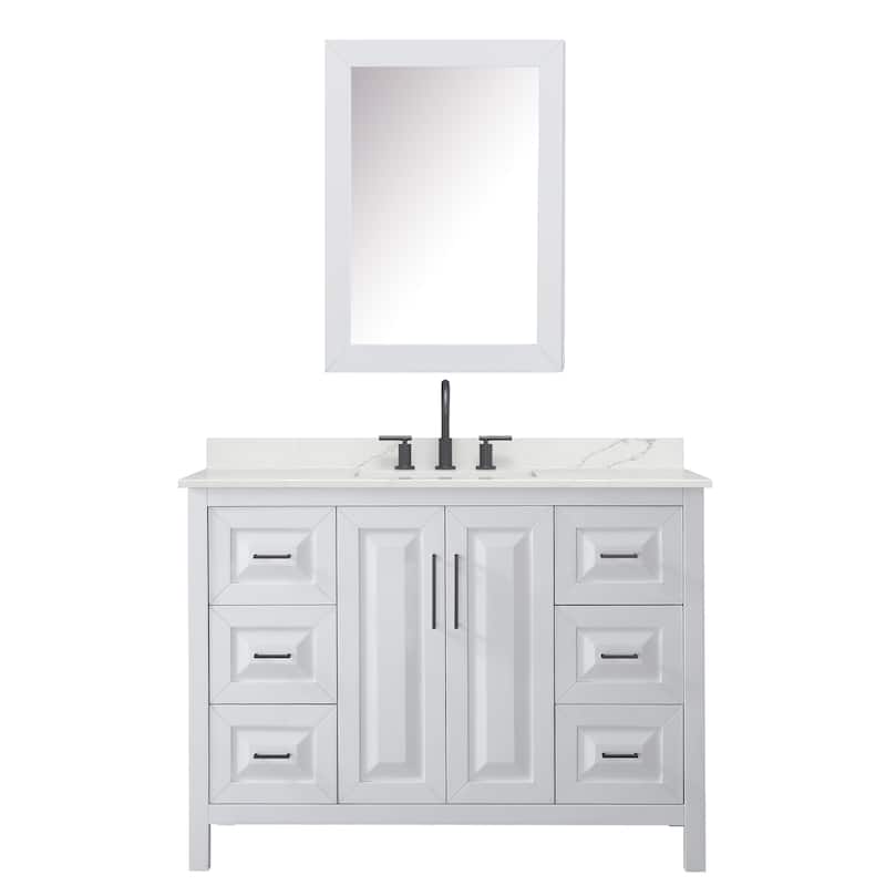 Daria 48-inch Single Vanity, 3 Hole Quartz Top, Med Cabinet