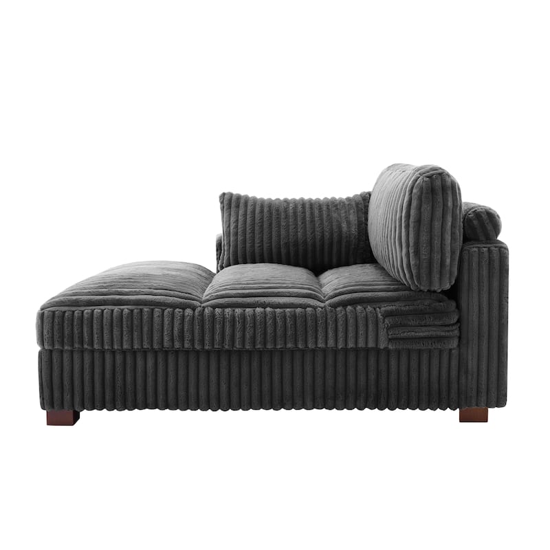 41" W Plush Corduroy Chaise Lounge with Pillows