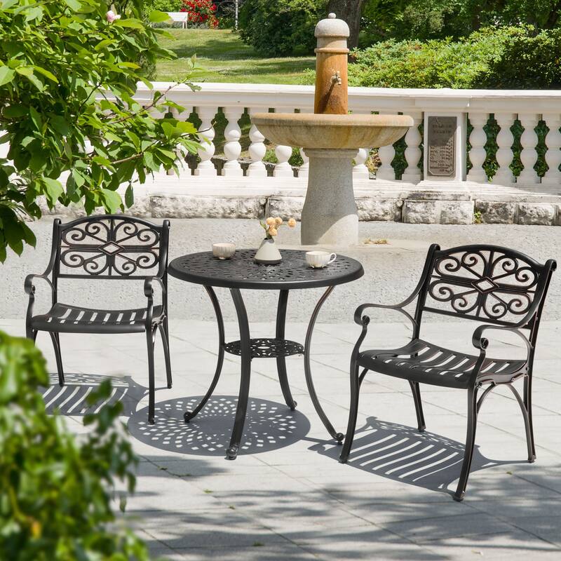 Nuu Garden Outdoor 3 Pieces Cast Aluminum Bistro Set with Umbrella Hole
