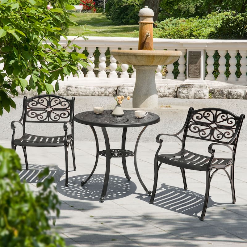 Outdoor 3 Pieces Cast Aluminum Bistro Set with 2’’ Umbrella Hole